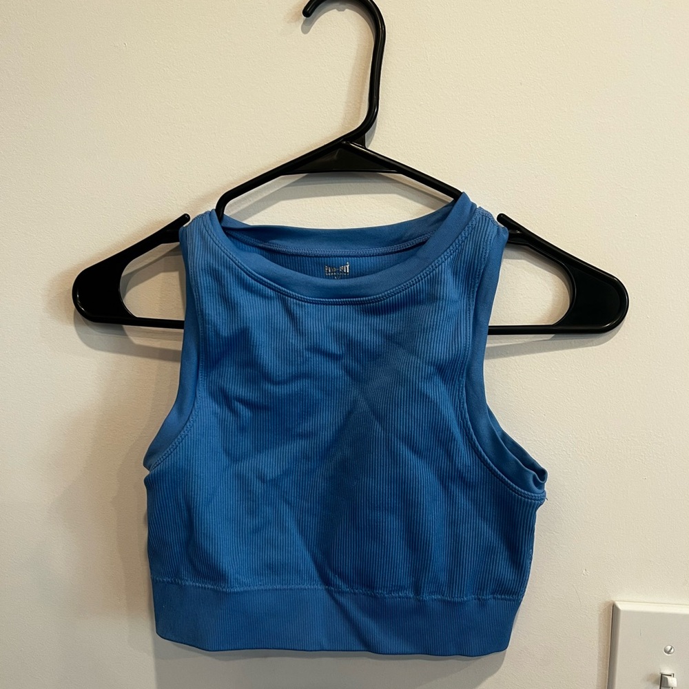 Women's Blue Ribbed Cropped Tank Top